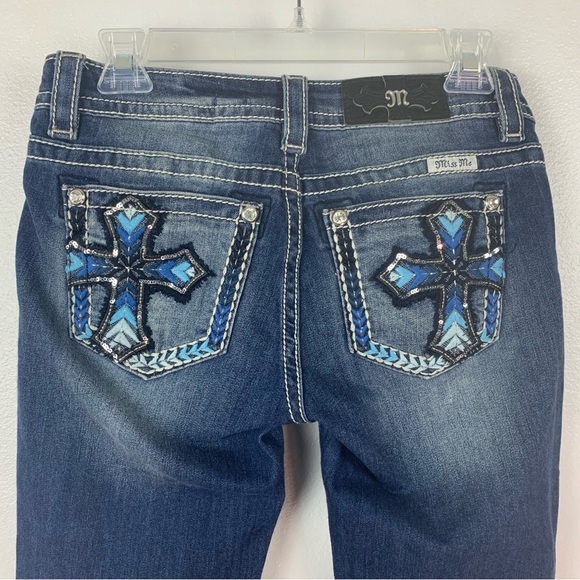 Miss Me Bootcut Jeans Embroidered Blue Cross Design sz 26 - Picture 4 of 6